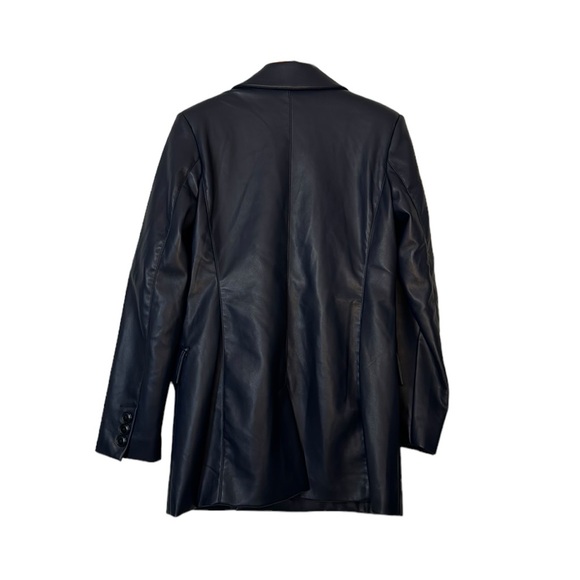 7 For All Mankind Faux Leather Double Breasted Blazer Size Small Navy Going  Out - Picture 2 of 7
